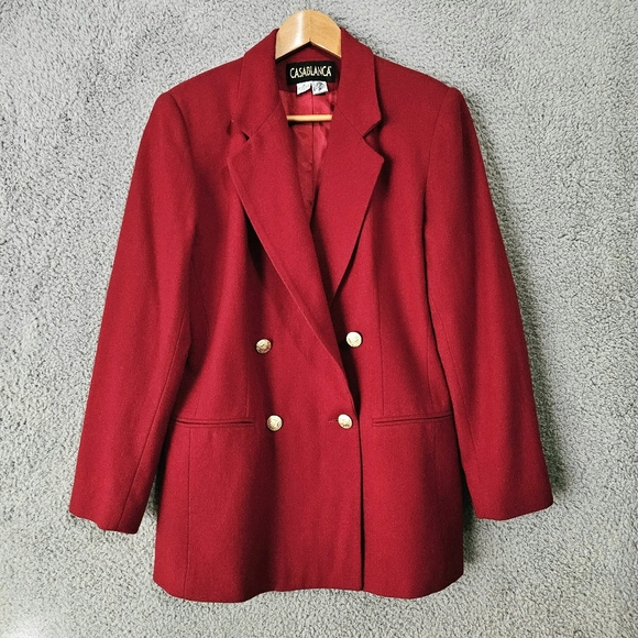 casablanca Jackets & Blazers - Casablanca Vintage Red Wool Blazer Sz 8 10 Double Breasted Gold Buttons Women's
